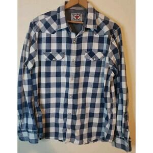 Flag & Anthem Desert Son Button Down Plaid Shirt Size LARGE Pearl Snap Ranch